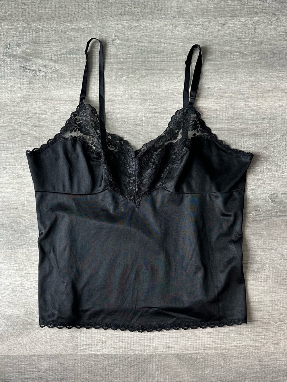 Vintage 90s Kayser Black Lace Trim Camisole Top Made in Canada